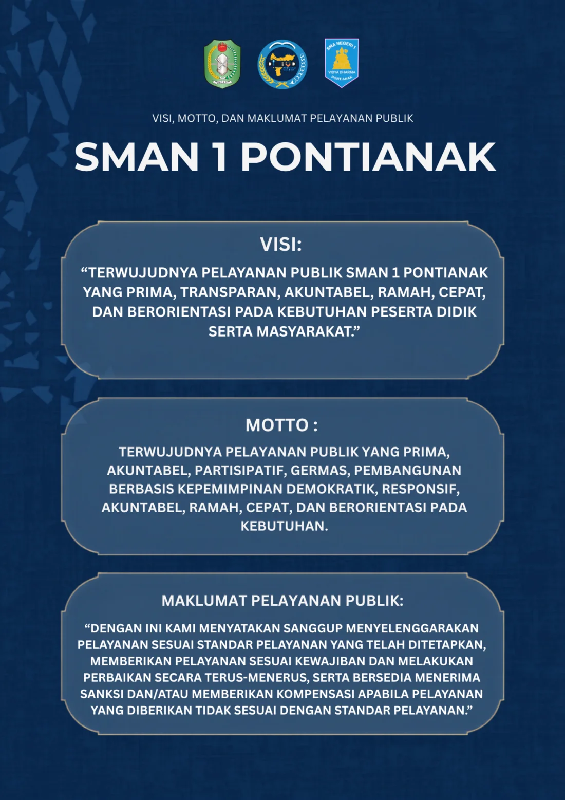 Visi Motto dan Maklumat Pelayanan Publik SMAN 1 Pontianak